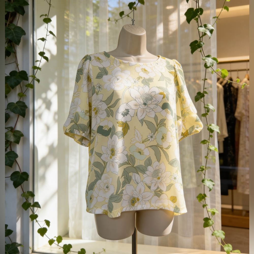 LOFT Yellow Floral Puff-Sleeve Blouse